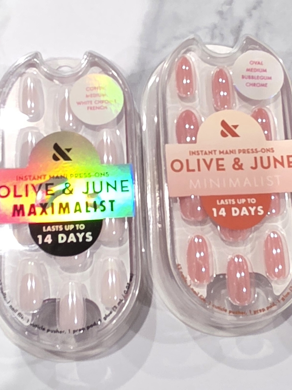 4 x Olive & June Minimalist Press On Nails, (2) French Chrome(2)Bubblegum Chrome